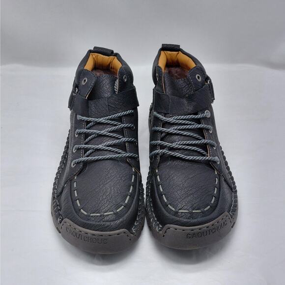 Gracosy Men’s Black Faux Leather Work Boots Fleece Lined Shoes Size 47(US 12) - Picture 2 of 14